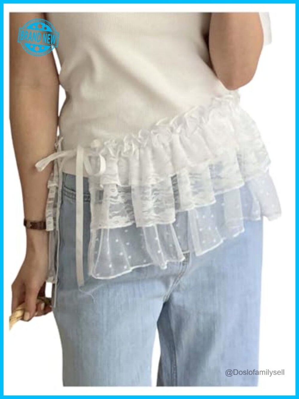 Lace Sheer Micro Mini Skirt Ruffle Layered Self Tie Coquette